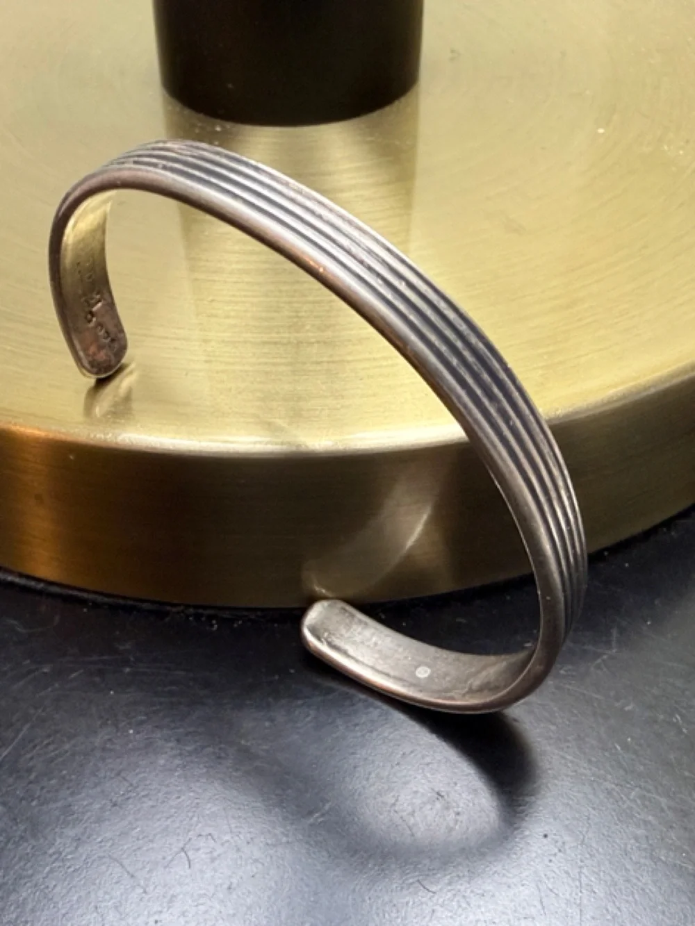 Ribbed Sterling Silver Open Cuff Bracelet from Mexico - Picture 2 of 3